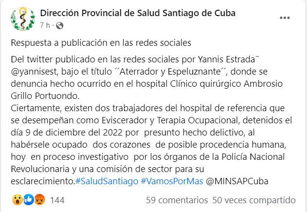 Oficialismo reconoce robo de órganos en Santiago de Cuba, pero no desmienten el destino como picadillo